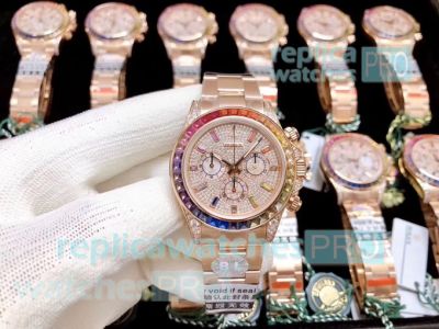 BLF Swiss Replica Rolex Rainbow Daytona Watch Rose Gold Diamond 40mm